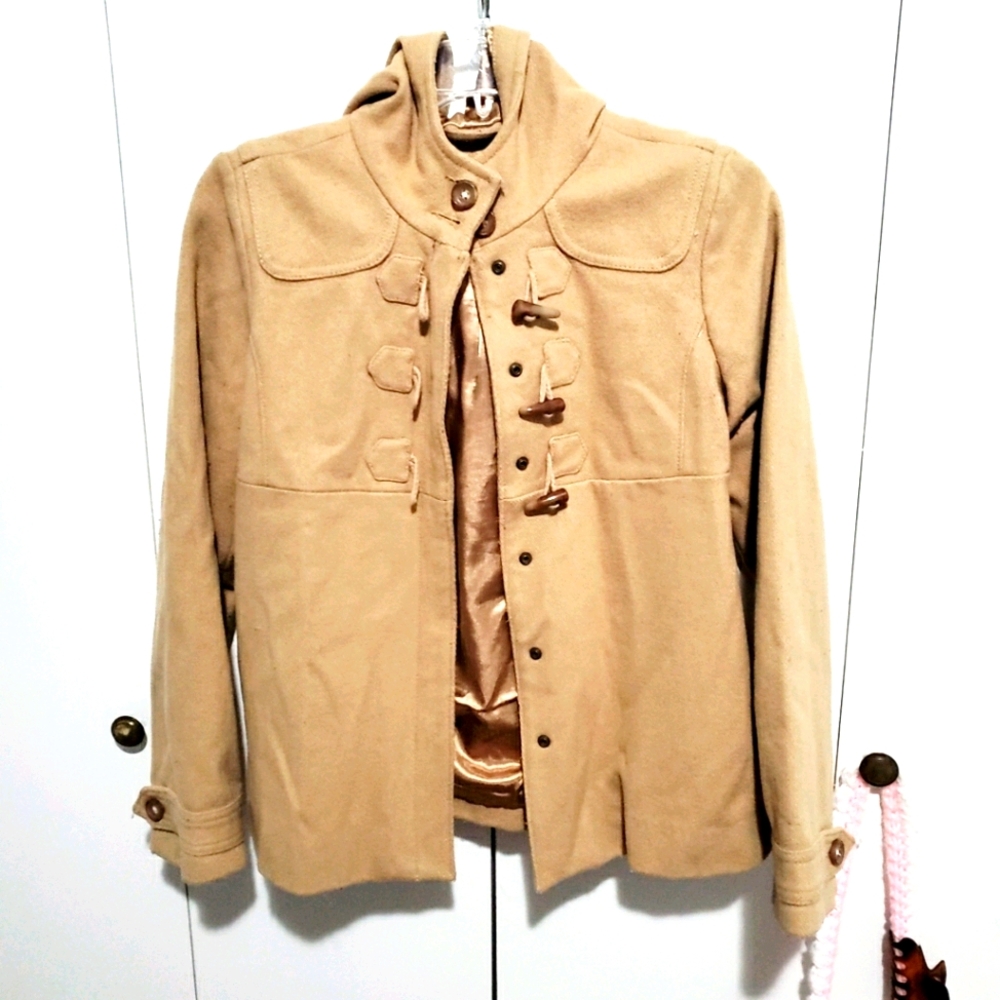 TAN PEACOAT WITH HOOD